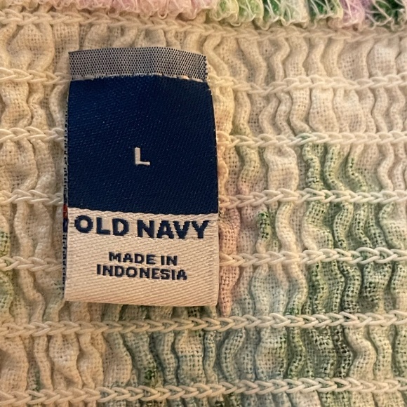 Old Navy floral midi dress linen size Large straps flower print white blue green - Picture 14 of 14